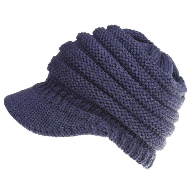 Ponytail Warm Knitted Beanie With Visor