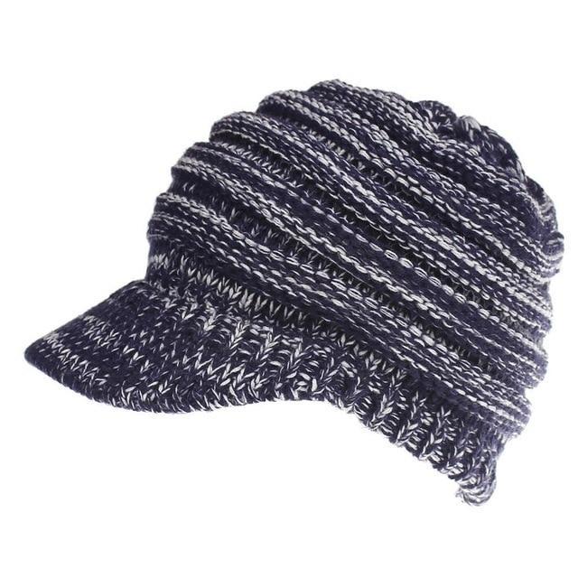 Ponytail Warm Knitted Beanie With Visor