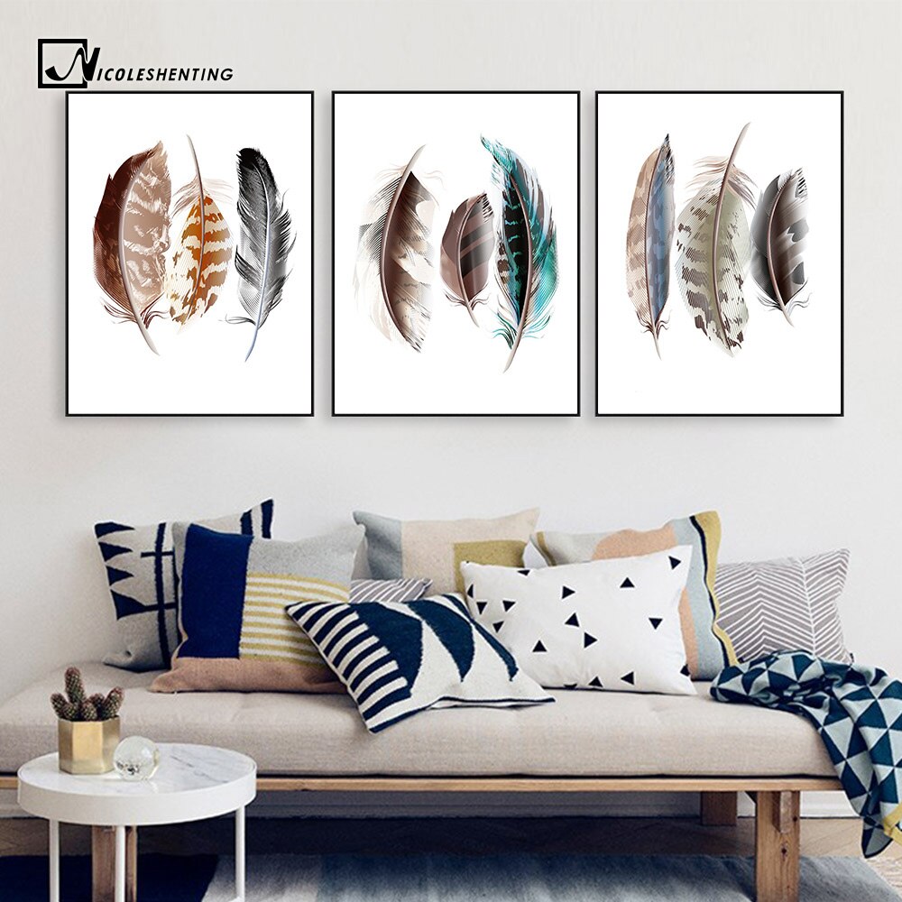 Watercolor Feathers Abstract Poster Canvas