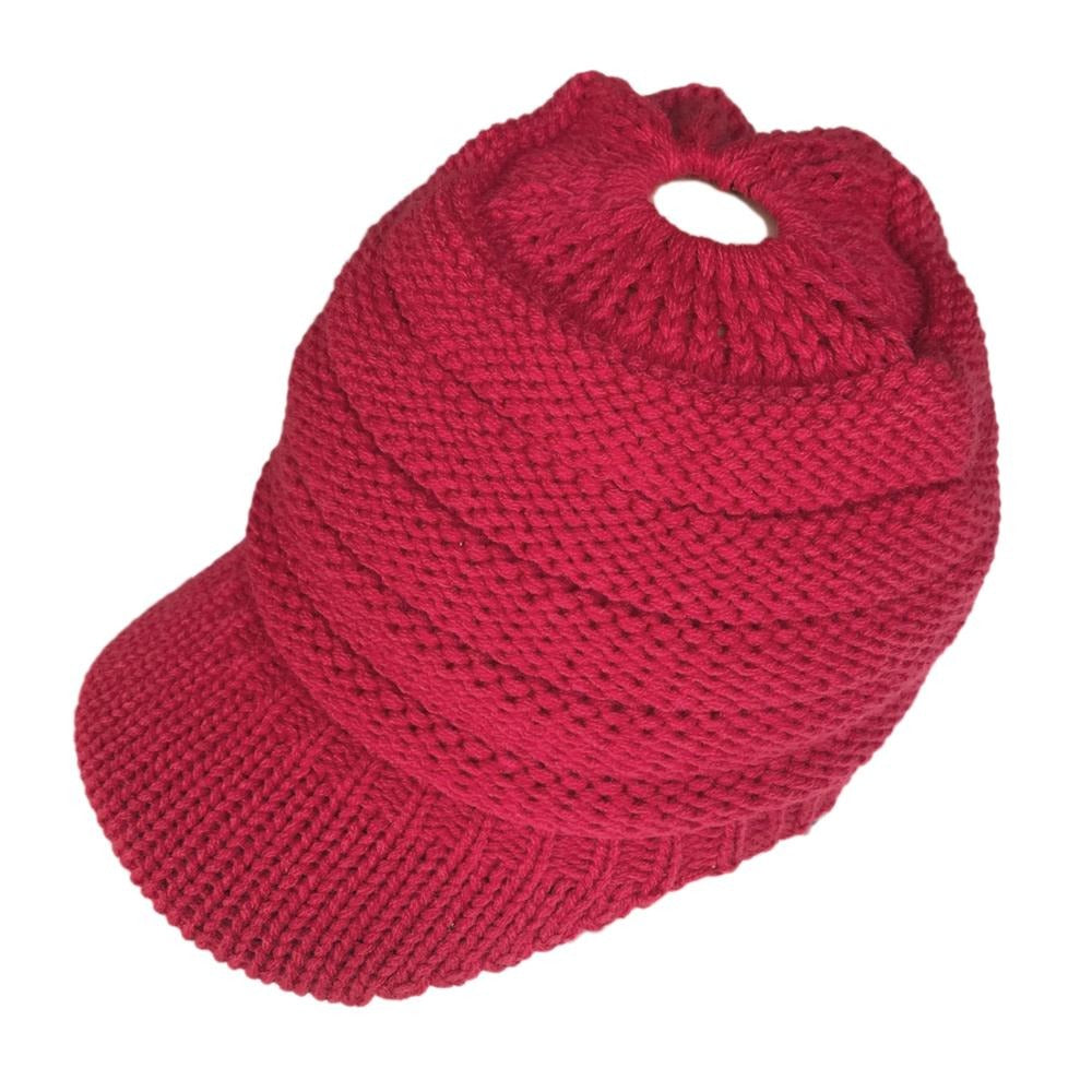 Ponytail Warm Knitted Beanie With Visor