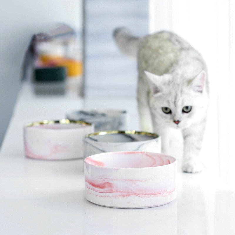 Marbling Ceramic Double Bowl For Pet