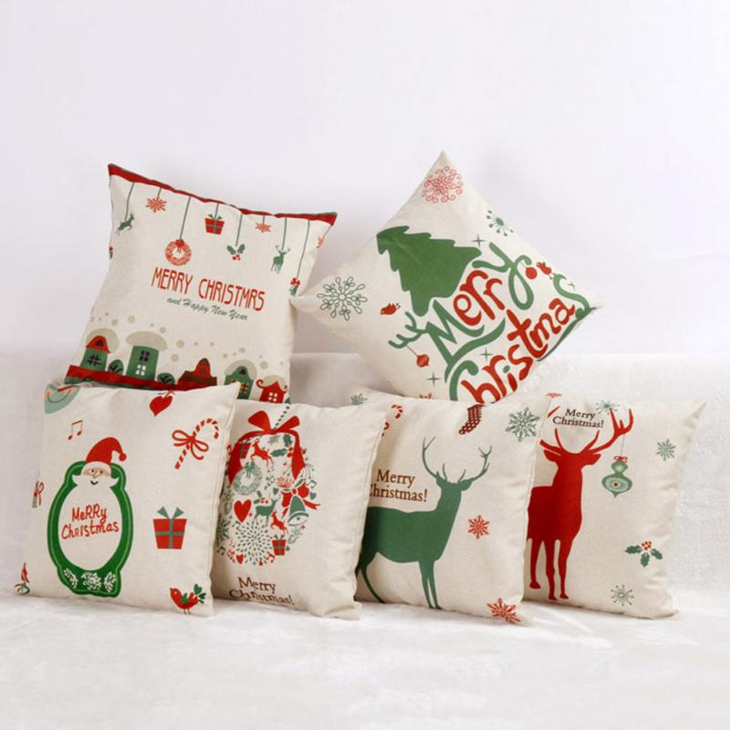 Hyha Christmas Pillow Covers Christmas Present Christmas Pillow Deer Cushion Cover Merry Christmas Decorations for Home Cojines