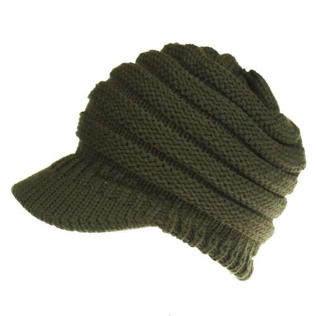 Ponytail Warm Knitted Beanie With Visor