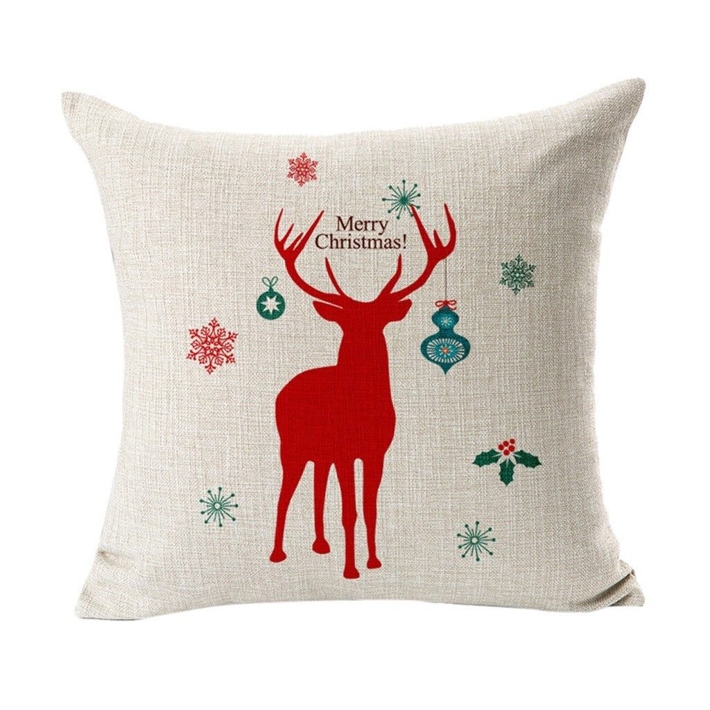 Hyha Christmas Pillow Covers Christmas Present Christmas Pillow Deer Cushion Cover Merry Christmas Decorations for Home Cojines