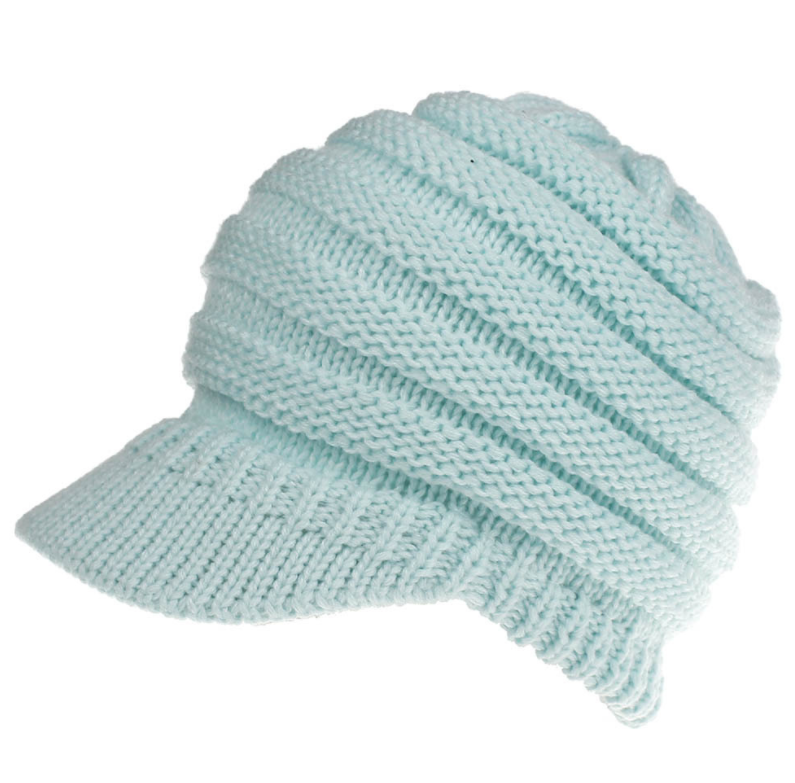 Ponytail Warm Knitted Beanie With Visor