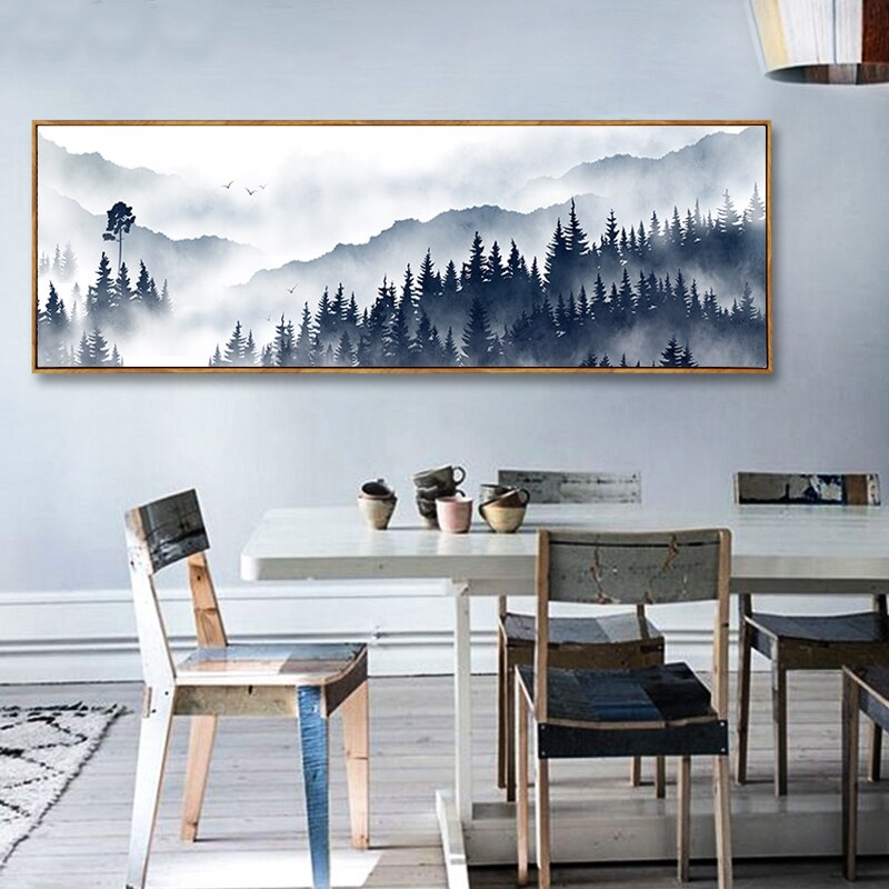 Modern Landscape Fog Forest Mountain Nordic Poster Prints Wall Art Canvas Paintings POP Pictures for Living Room Home Decorative