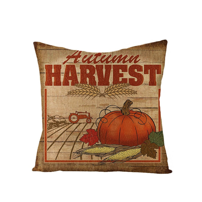 Autumn Throw Pillow Covers Thanksgiving Day Decorative Pumpkin Cushion Cover 18x18 Inches Fall Harvest Printed Linen Pillowcase