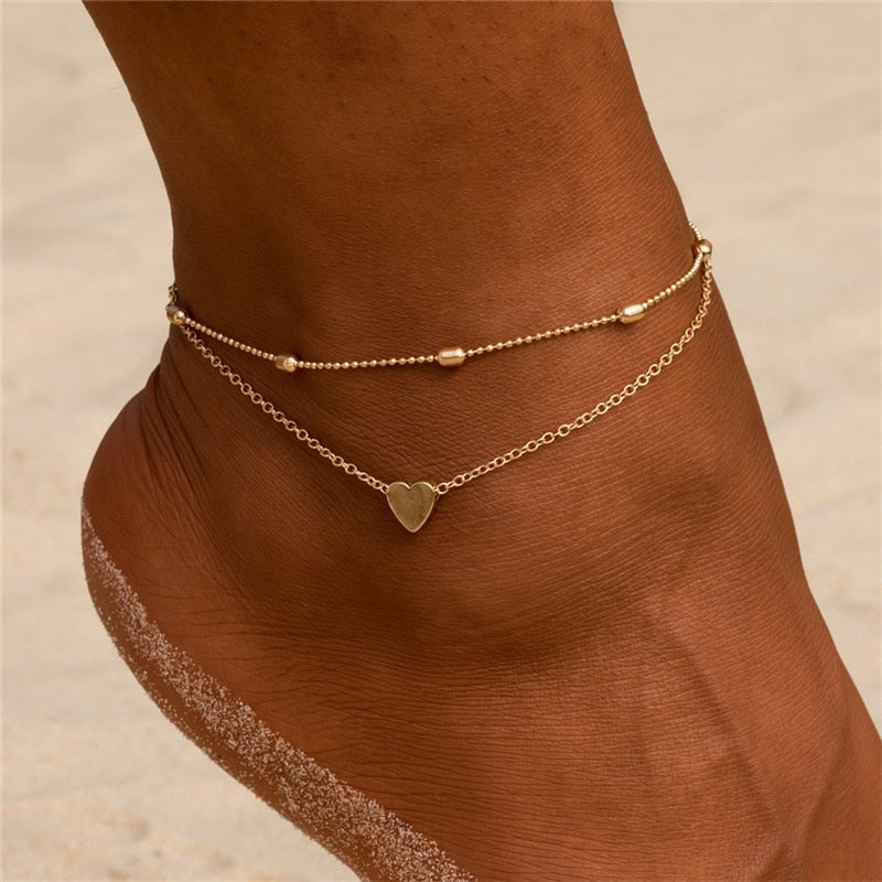 Bohemia Gold Color Chain Ankle Bracelet On Leg Foot Jewelry Boho Beads Key Butterfly Charm Anklet Set For Women Accessories