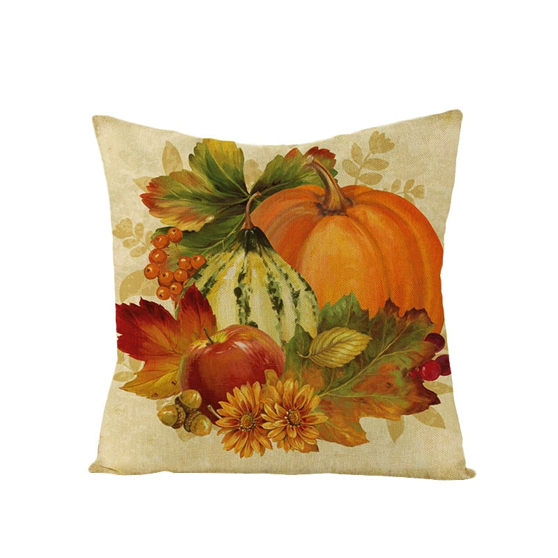 Autumn Throw Pillow Covers Thanksgiving Day Decorative Pumpkin Cushion Cover 18x18 Inches Fall Harvest Printed Linen Pillowcase