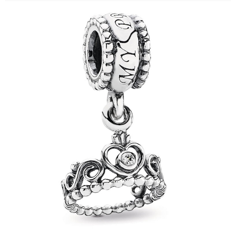 New Silver Color Feather Crown Safety Chain Owl Love Beads Tower Pendant Fit Brand Charms Bracelets DIY Women Original Jewelry