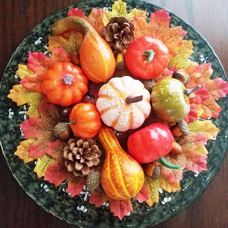 Halloween Artificial Pumpkin Gourds Maple Leaves Pine Cones Autumn Decoration Wreath Fall Harvest Thanksgiving Home Decorations