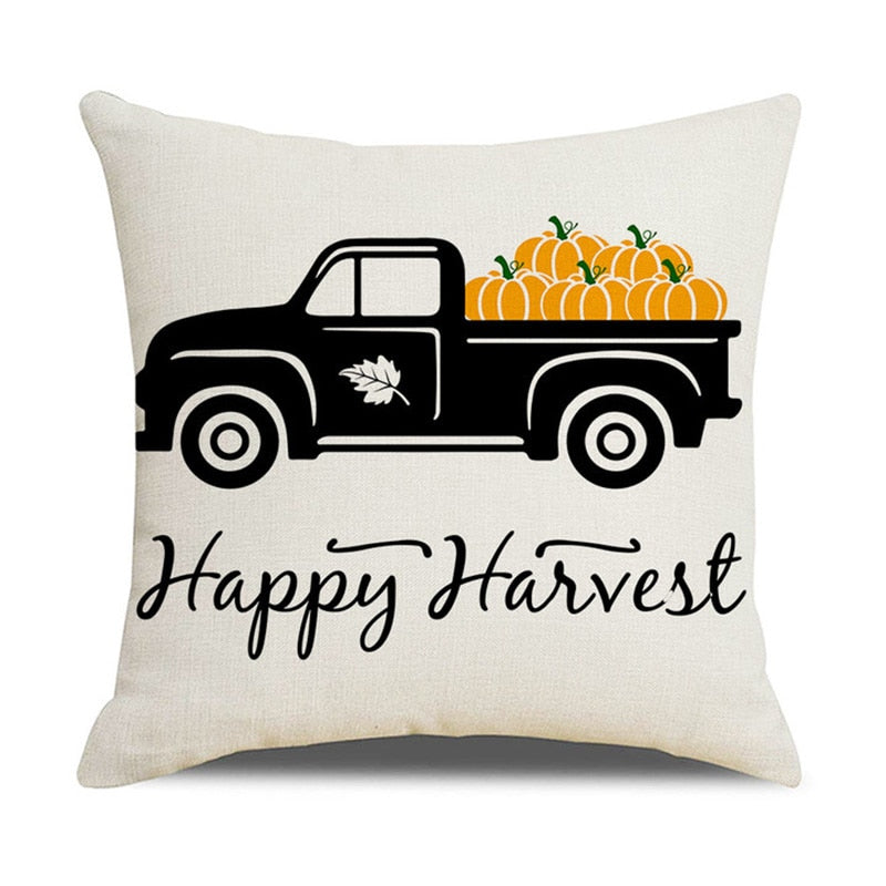 Fall Pumpkin Cushion Covers 18x18 Inch Farmhouse Decor Thanksgiving Buffalo Check Linen Throw Pillow Covers Happy Thanksgiving