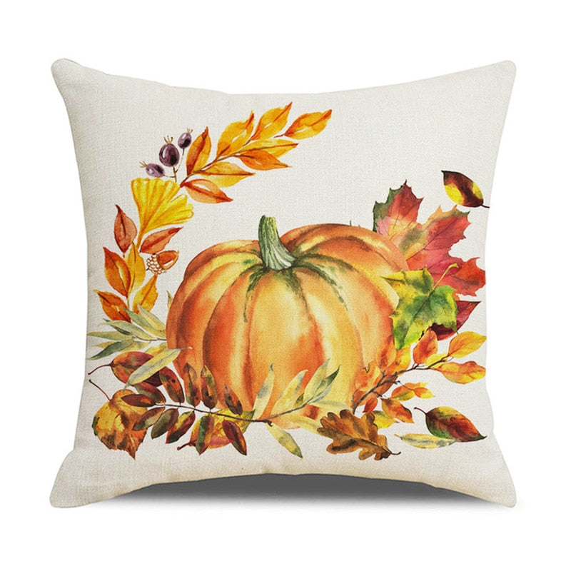 Fall Pumpkin Cushion Covers 18x18 Inch Farmhouse Decor Thanksgiving Buffalo Check Linen Throw Pillow Covers Happy Thanksgiving