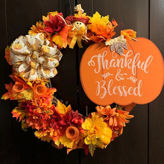 Thanksgiving Wooden Pumpkin Fall Thankful Blessed Hanging Sign Harvest Autumn Halloween party home Hanging Wall door Decoration