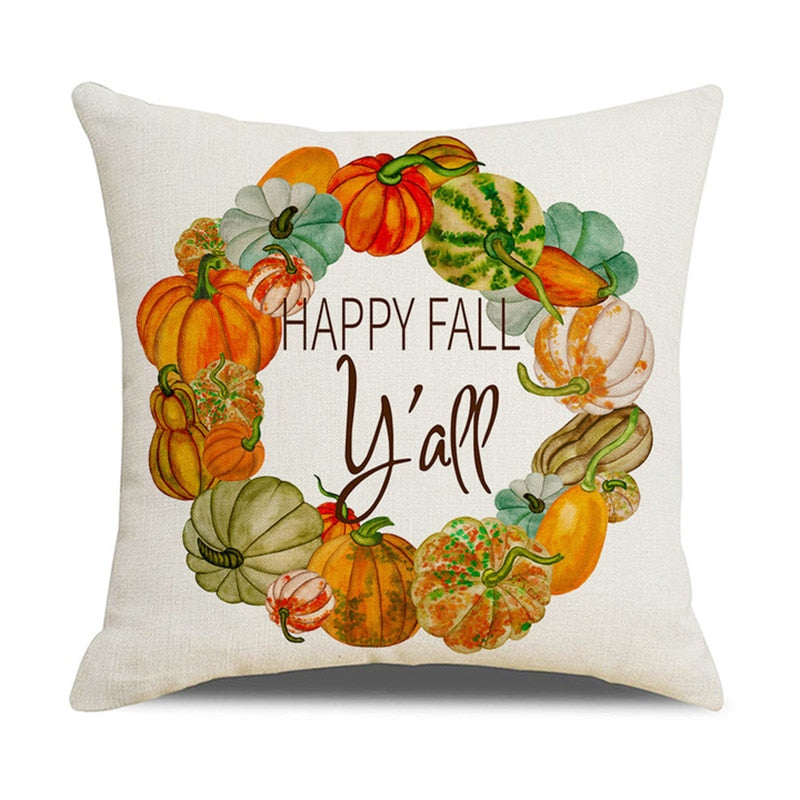 Fall Pumpkin Cushion Covers 18x18 Inch Farmhouse Decor Thanksgiving Buffalo Check Linen Throw Pillow Covers Happy Thanksgiving