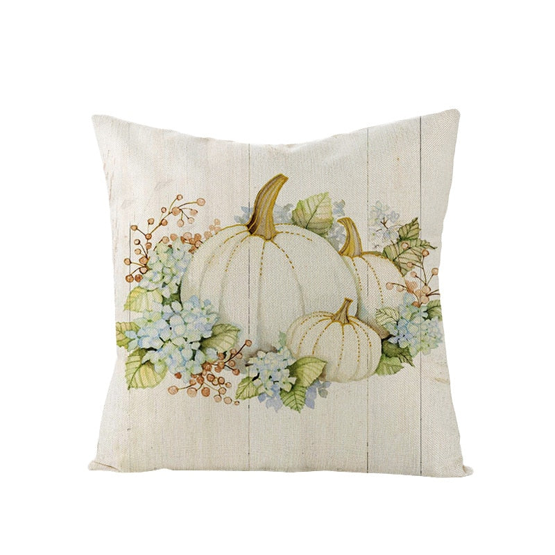 Autumn Throw Pillow Covers Thanksgiving Day Decorative Pumpkin Cushion Cover 18x18 Inches Fall Harvest Printed Linen Pillowcase