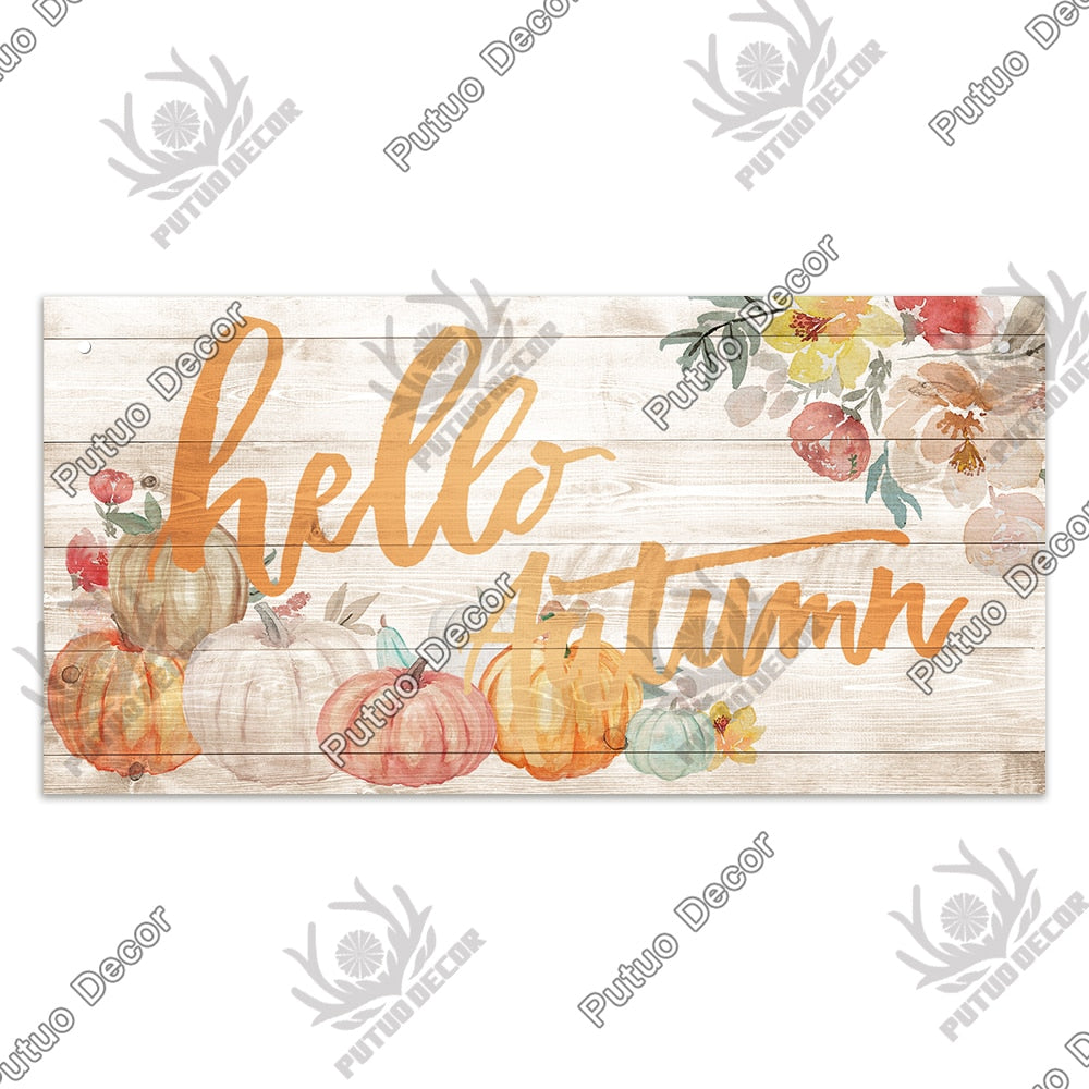 Putuo Decor Welcome Autumn Wood Sign Hello Fall Wooden Plaque Pastoral Garden Wooden Hanging Plate Backyard Wall Home Decoration