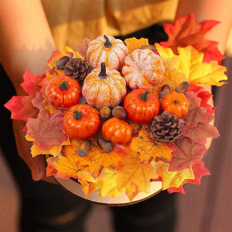 Halloween Decoration Bubble Fake Pumpkin Maple Pine Cones Set for Christmas Thanksgiving Decor Props Fall Pumpkin