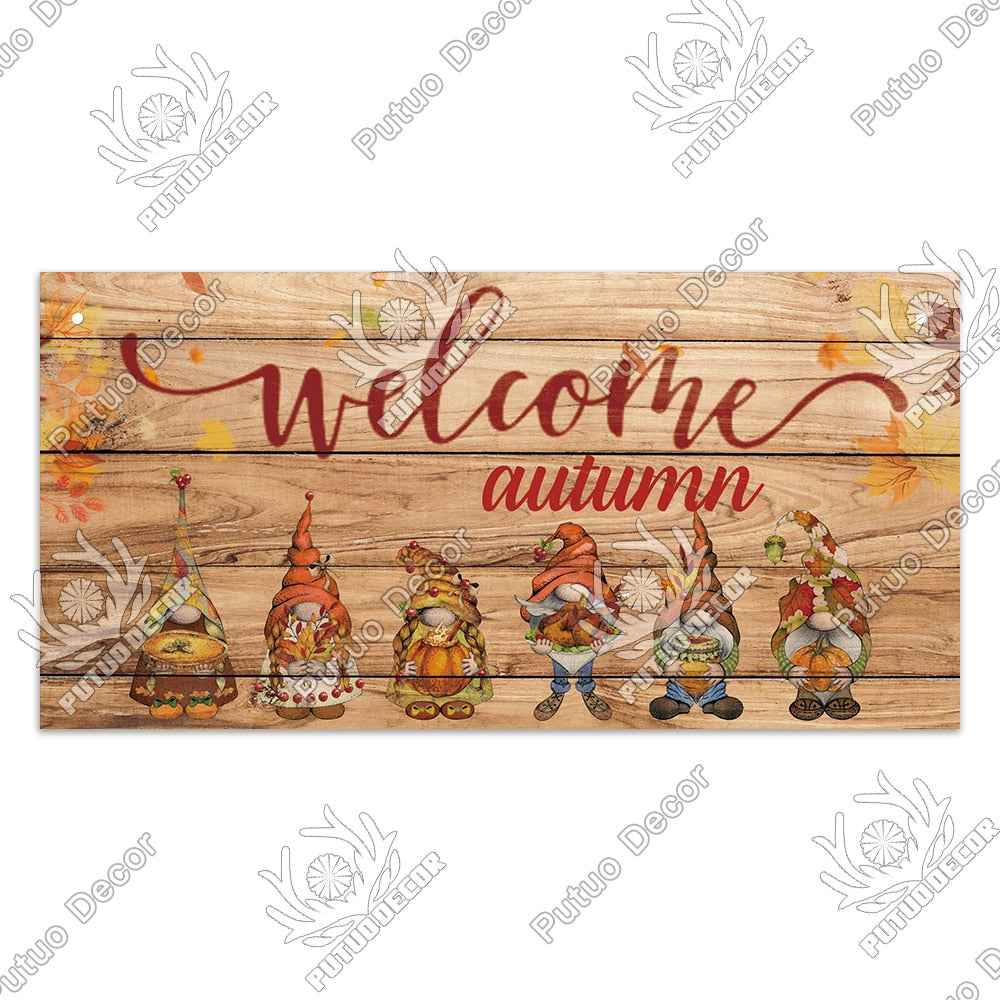 Putuo Decor Welcome Autumn Wood Sign Hello Fall Wooden Plaque Pastoral Garden Wooden Hanging Plate Backyard Wall Home Decoration