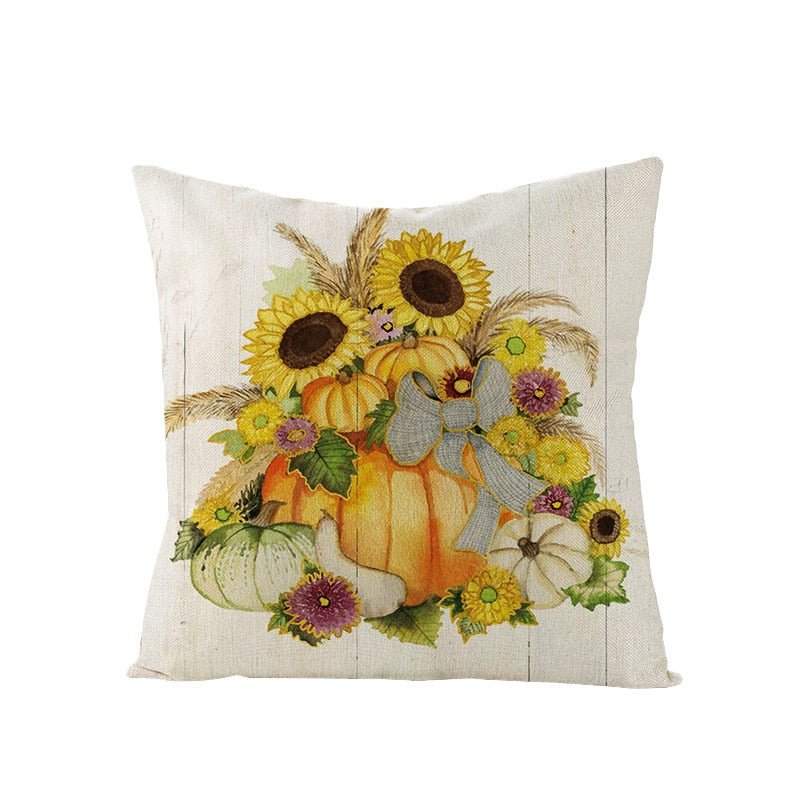 Autumn Throw Pillow Covers Thanksgiving Day Decorative Pumpkin Cushion Cover 18x18 Inches Fall Harvest Printed Linen Pillowcase