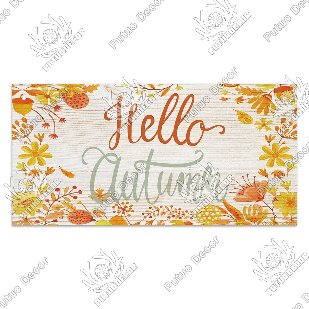 Putuo Decor Welcome Autumn Wood Sign Hello Fall Wooden Plaque Pastoral Garden Wooden Hanging Plate Backyard Wall Home Decoration