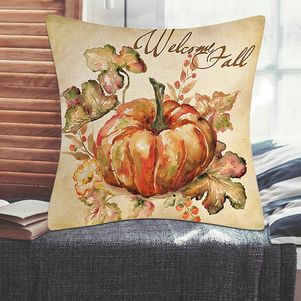 4Pcs 18x18cm Square Pillowcase Linen Decorative Pillow Cover Autumn Fall Golden Pumpkin Pattern Throw Pillow Case