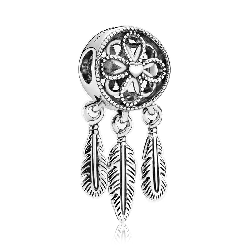 New Silver Color Feather Crown Safety Chain Owl Love Beads Tower Pendant Fit Brand Charms Bracelets DIY Women Original Jewelry