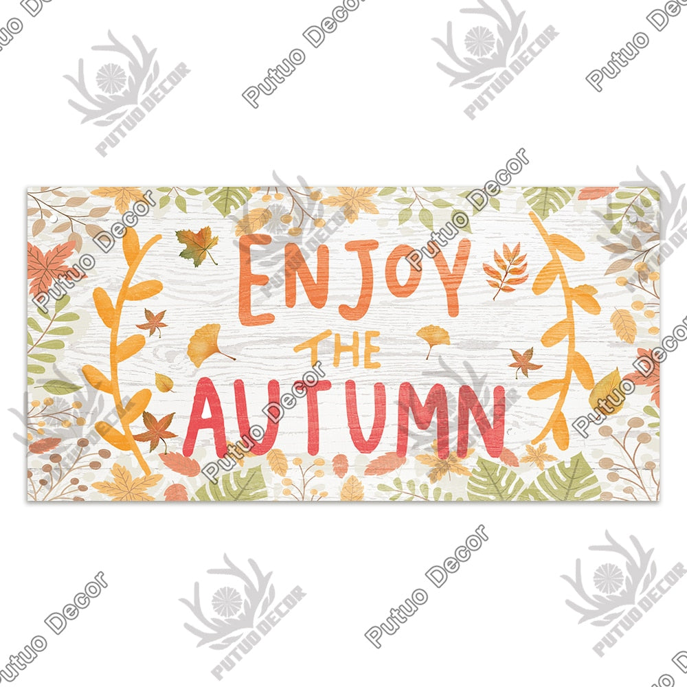 Putuo Decor Welcome Autumn Wood Sign Hello Fall Wooden Plaque Pastoral Garden Wooden Hanging Plate Backyard Wall Home Decoration