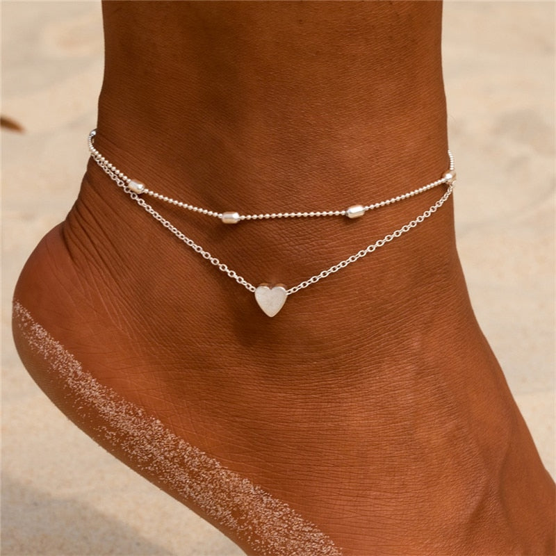 Bohemia Gold Color Chain Ankle Bracelet On Leg Foot Jewelry Boho Beads Key Butterfly Charm Anklet Set For Women Accessories