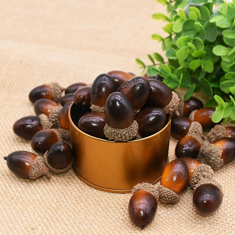 20/50pcs Mini Artificial Simulation Mini Acorn Oak Nut Vivid Fake Fruit  Christmas Table Ornaments DIY Home Party Decor Supplies