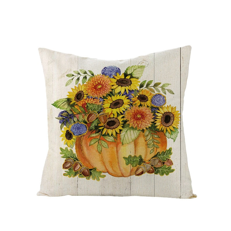 Autumn Throw Pillow Covers Thanksgiving Day Decorative Pumpkin Cushion Cover 18x18 Inches Fall Harvest Printed Linen Pillowcase