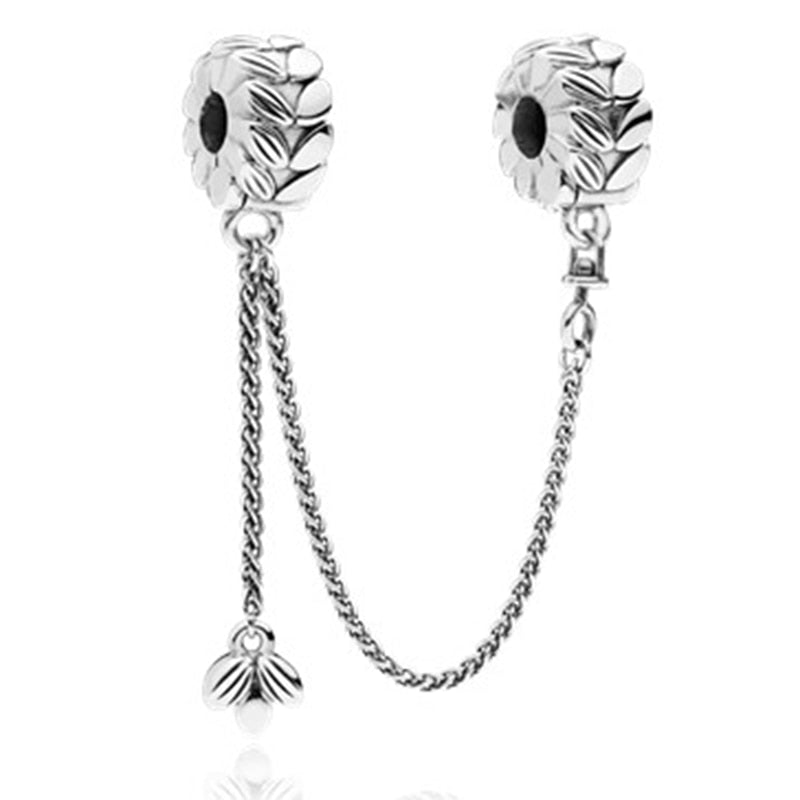 New Silver Color Feather Crown Safety Chain Owl Love Beads Tower Pendant Fit Brand Charms Bracelets DIY Women Original Jewelry