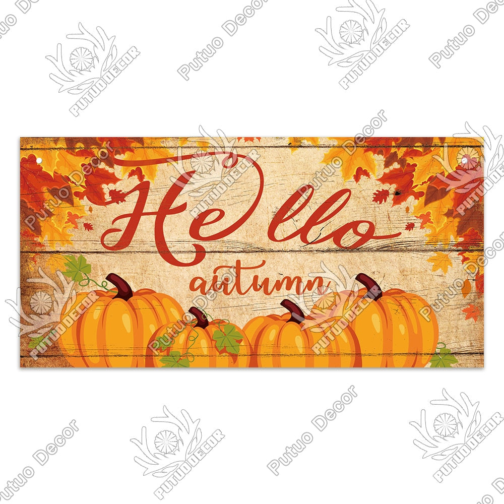 Putuo Decor Welcome Autumn Wood Sign Hello Fall Wooden Plaque Pastoral Garden Wooden Hanging Plate Backyard Wall Home Decoration