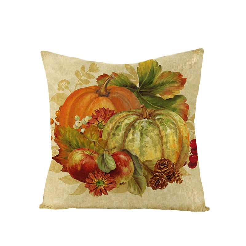 Autumn Throw Pillow Covers Thanksgiving Day Decorative Pumpkin Cushion Cover 18x18 Inches Fall Harvest Printed Linen Pillowcase