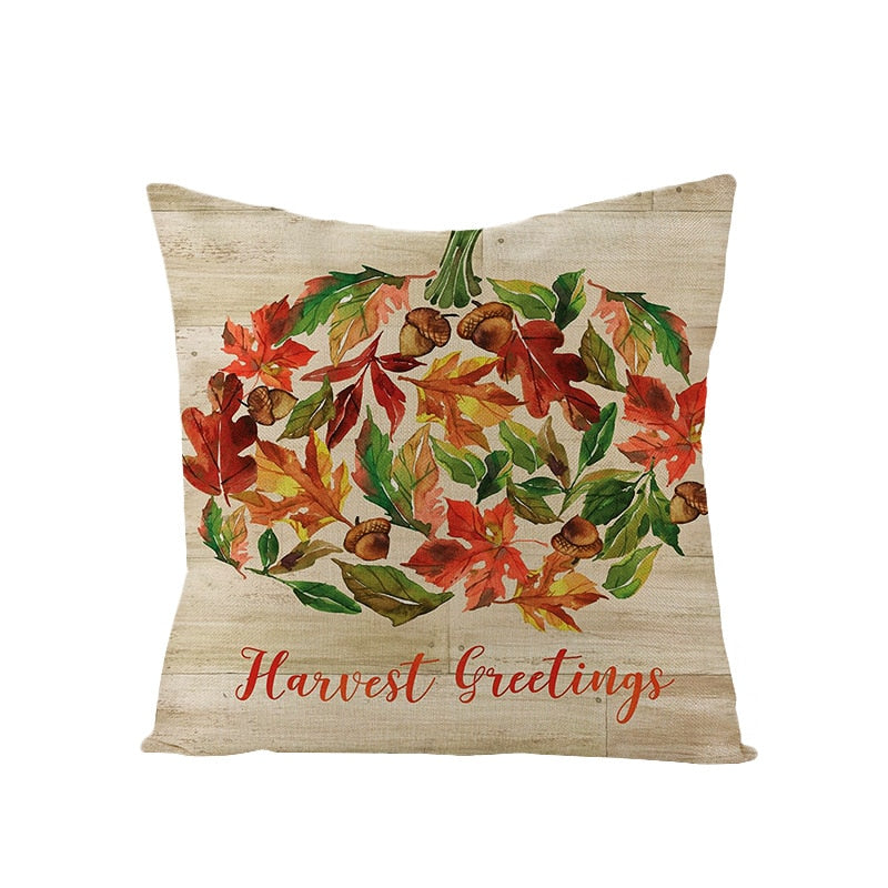 Autumn Throw Pillow Covers Thanksgiving Day Decorative Pumpkin Cushion Cover 18x18 Inches Fall Harvest Printed Linen Pillowcase