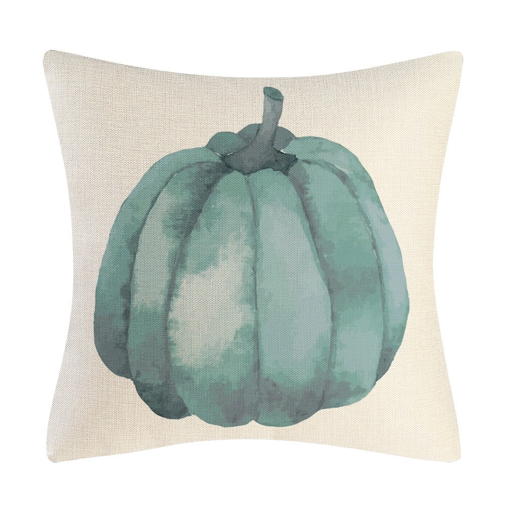 Fall Pumpkin Cushion Covers 18x18 Inch Farmhouse Decor Thanksgiving Teal Linen Throw Pillow Covers Happy Thanksgiving