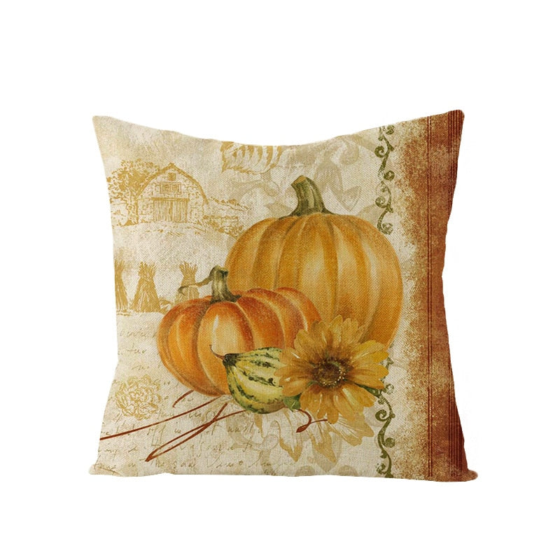 Autumn Throw Pillow Covers Thanksgiving Day Decorative Pumpkin Cushion Cover 18x18 Inches Fall Harvest Printed Linen Pillowcase