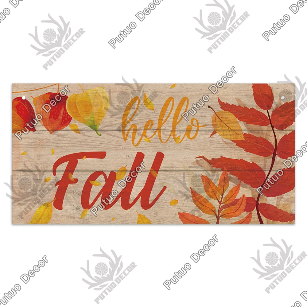 Putuo Decor Welcome Autumn Wood Sign Hello Fall Wooden Plaque Pastoral Garden Wooden Hanging Plate Backyard Wall Home Decoration