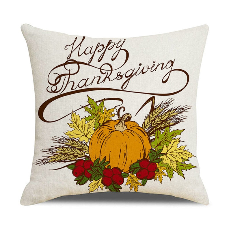 Fall Pumpkin Cushion Covers 18x18 Inch Farmhouse Decor Thanksgiving Buffalo Check Linen Throw Pillow Covers Happy Thanksgiving