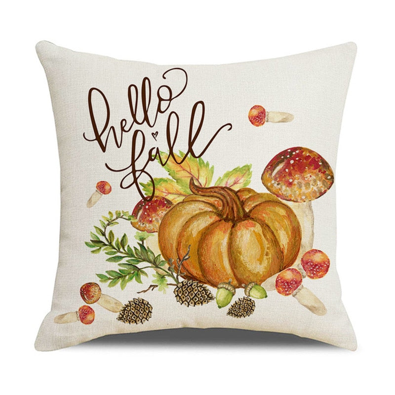 Fall Pumpkin Cushion Covers 18x18 Inch Farmhouse Decor Thanksgiving Buffalo Check Linen Throw Pillow Covers Happy Thanksgiving