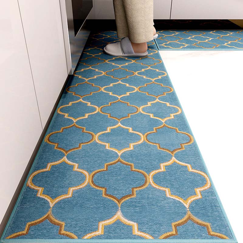 Anti-slip Kitchen Floor Mat Blue Lattice Rug Bath Long Strip Absorption Doormat Entrance Balcony Living Room Household Carpet