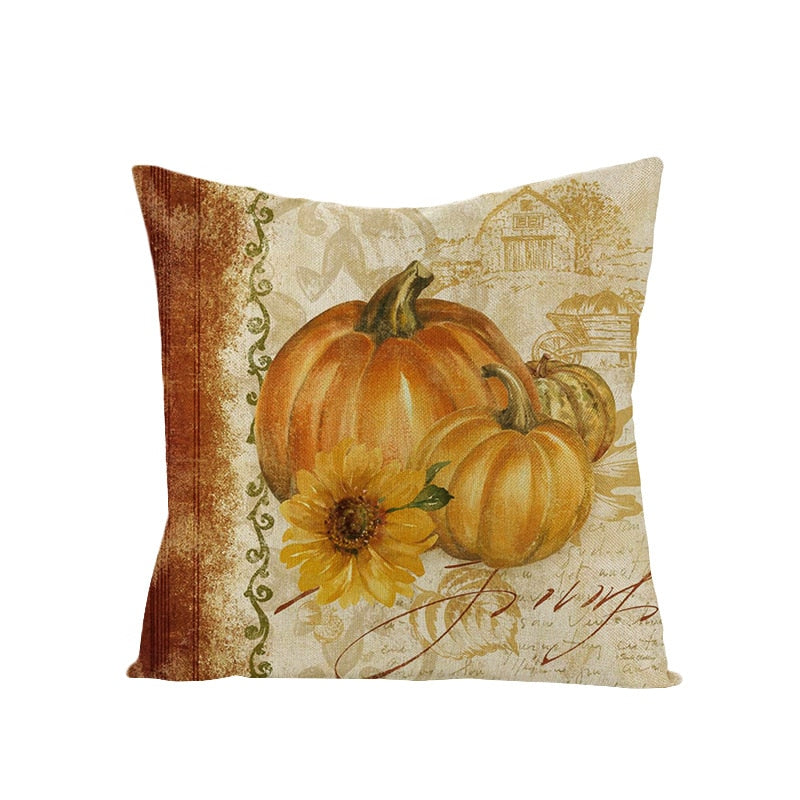 Autumn Throw Pillow Covers Thanksgiving Day Decorative Pumpkin Cushion Cover 18x18 Inches Fall Harvest Printed Linen Pillowcase