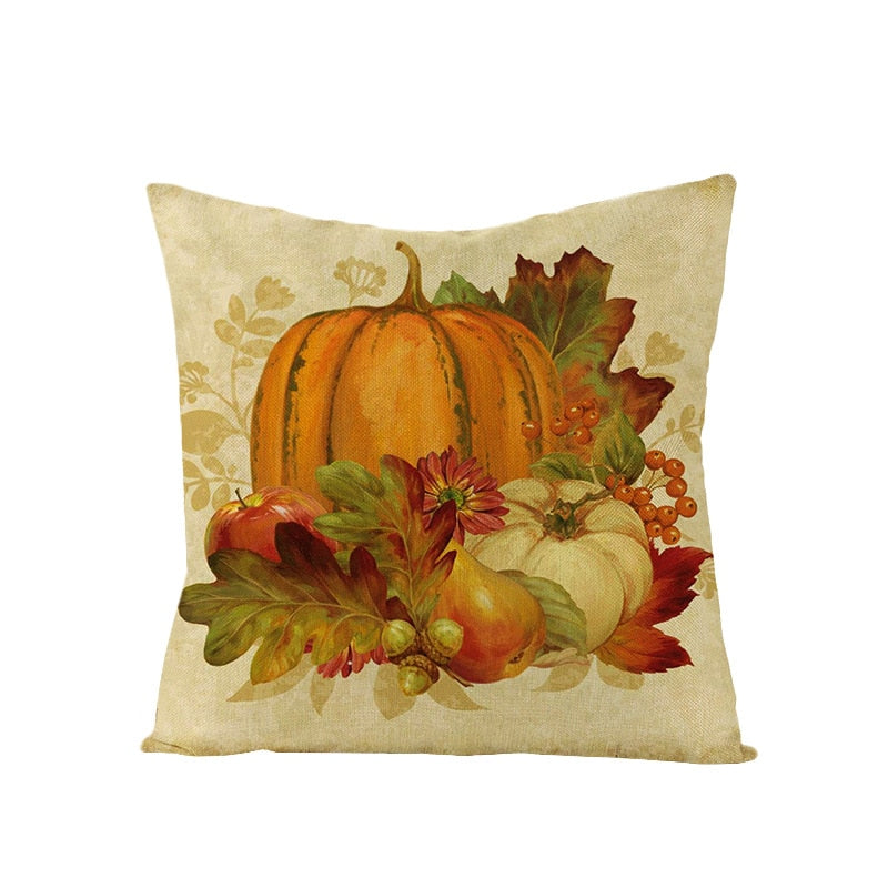 Autumn Throw Pillow Covers Thanksgiving Day Decorative Pumpkin Cushion Cover 18x18 Inches Fall Harvest Printed Linen Pillowcase