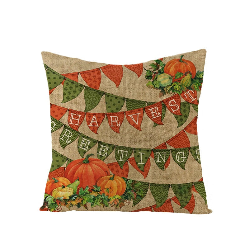 Autumn Throw Pillow Covers Thanksgiving Day Decorative Pumpkin Cushion Cover 18x18 Inches Fall Harvest Printed Linen Pillowcase