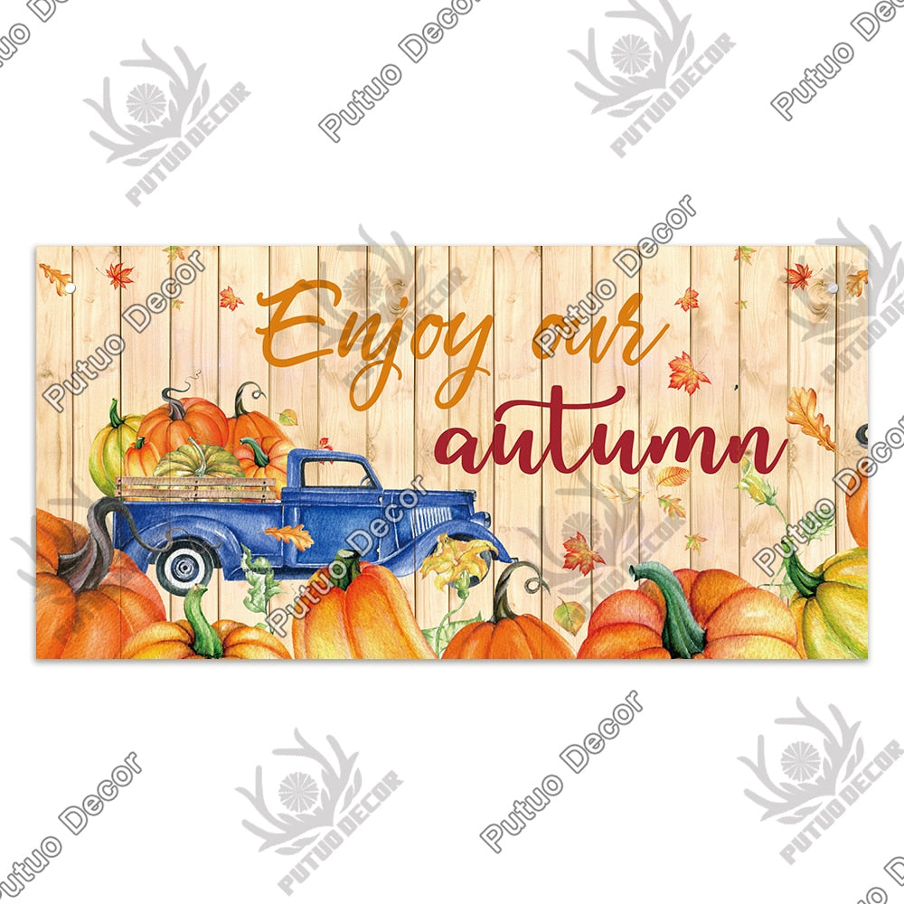 Putuo Decor Welcome Autumn Wood Sign Hello Fall Wooden Plaque Pastoral Garden Wooden Hanging Plate Backyard Wall Home Decoration