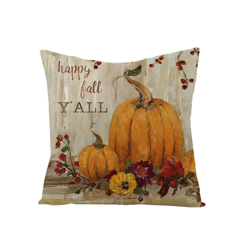 Autumn Throw Pillow Covers Thanksgiving Day Decorative Pumpkin Cushion Cover 18x18 Inches Fall Harvest Printed Linen Pillowcase