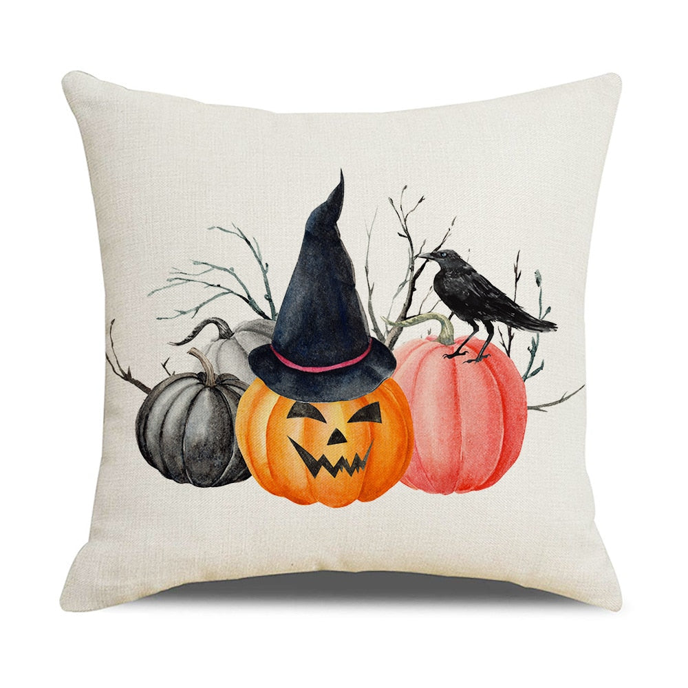 Fall Halloween Pumpkin Cushion Cover 18x18 Inches Trick or Treat Farmhouse Decor Home Throw Pillow Covers for Couch Decorations