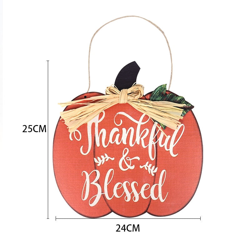 Thanksgiving Wooden Pumpkin Fall Thankful Blessed Hanging Sign Harvest Autumn Halloween party home Hanging Wall door Decoration