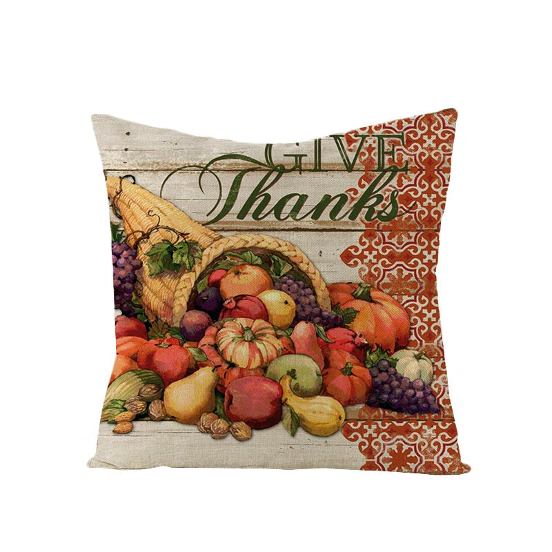 Autumn Throw Pillow Covers Thanksgiving Day Decorative Pumpkin Cushion Cover 18x18 Inches Fall Harvest Printed Linen Pillowcase