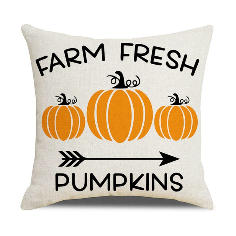 Fall Pumpkin Cushion Covers 18x18 Inch Farmhouse Decor Thanksgiving Buffalo Check Linen Throw Pillow Covers Happy Thanksgiving